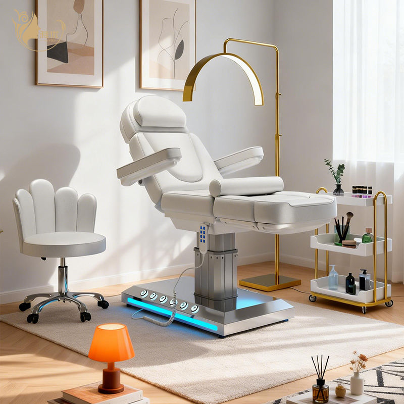 Spa Wellness Beauty - 金属フレームと合成皮革表面を備えた電動スパマッサージテーブル、プロの美容サロンやウェルネス向け