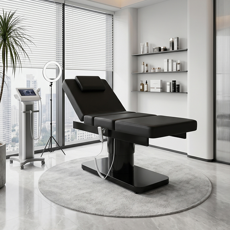 Spa Wellness Beauty - 黒色のミニマリスト3モータースパマッサージベッド、美容サロン、モダンな家庭用ウェルネス機器