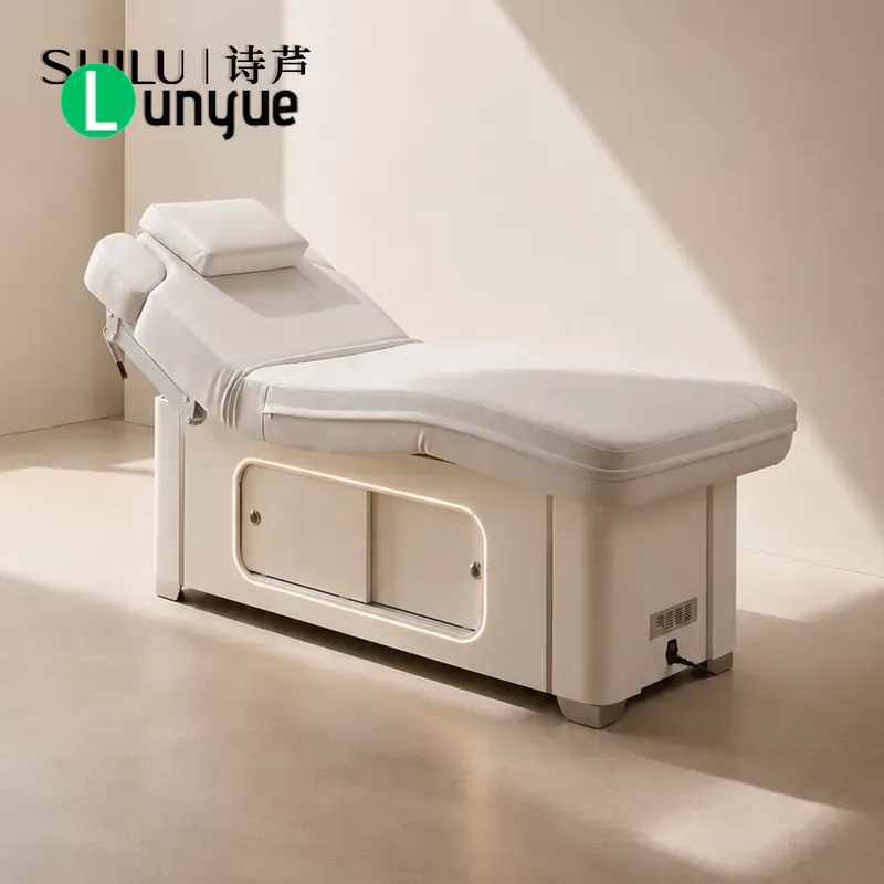 Spa Wellness Design - 電動マッサージベッド。顔や体のトリートメントに最適な、高さ調節可能なスパテーブル。美容・健康センター向け。持ち運び可能で折りたたみ式。