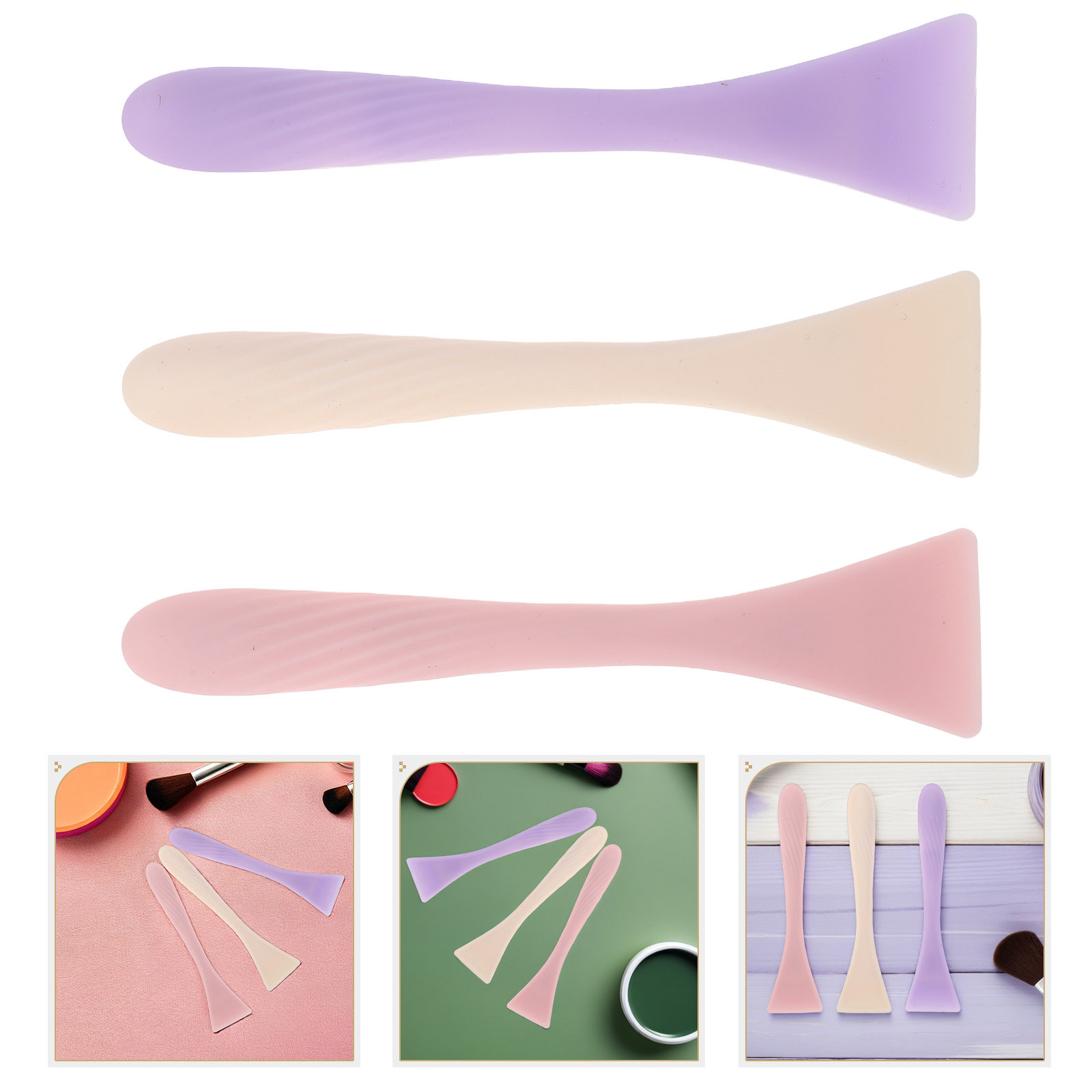 Face Mask Silicone - 3本セットのシリコン製フェイスマスクブラシ。滑らかな塗布と、敏感肌のケアに最適な、柔らかいスパチュラ付きのフェイスマスク用アプリケーター。