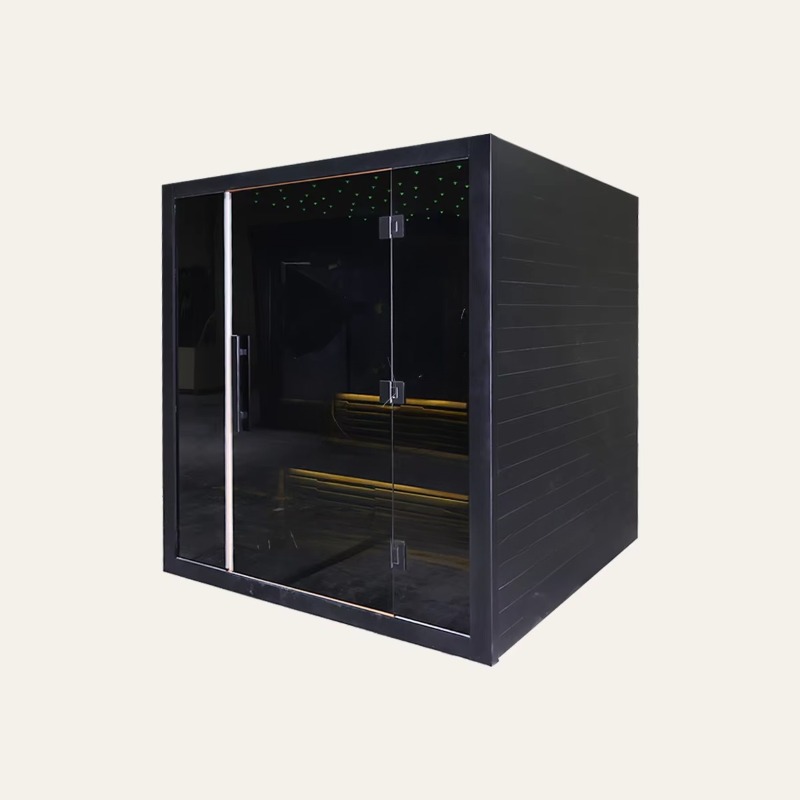 高級屋内赤外線サウナ室、全面ガラスフロント、ブラックデザイン - Spa Wellness Design のレビューと価格