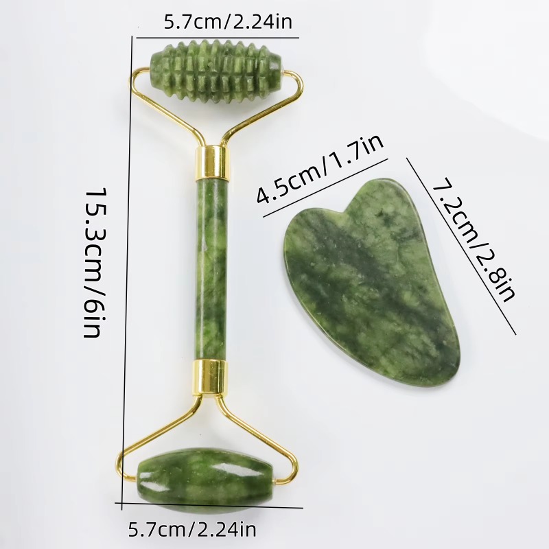 ジェイドスパイクローラー＆グアシャセット 天然石製 疲労軽減 - Jade Roller Stone のレビューと価格