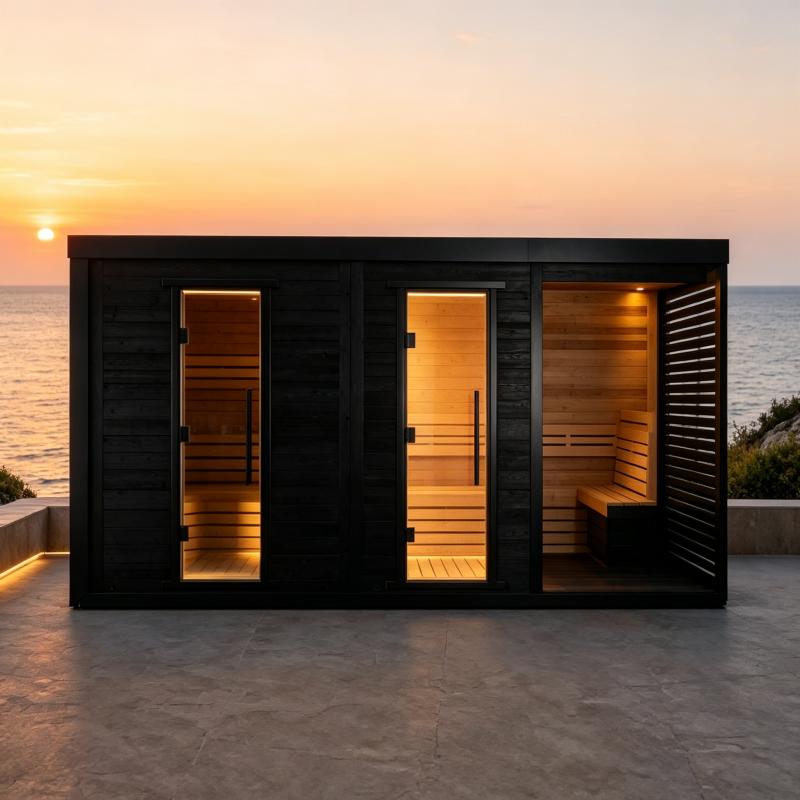 モダンなサウナ室、カスタムデザインの豪華な木製キャビン、屋内 - Spa Wellness Design のレビューと価格