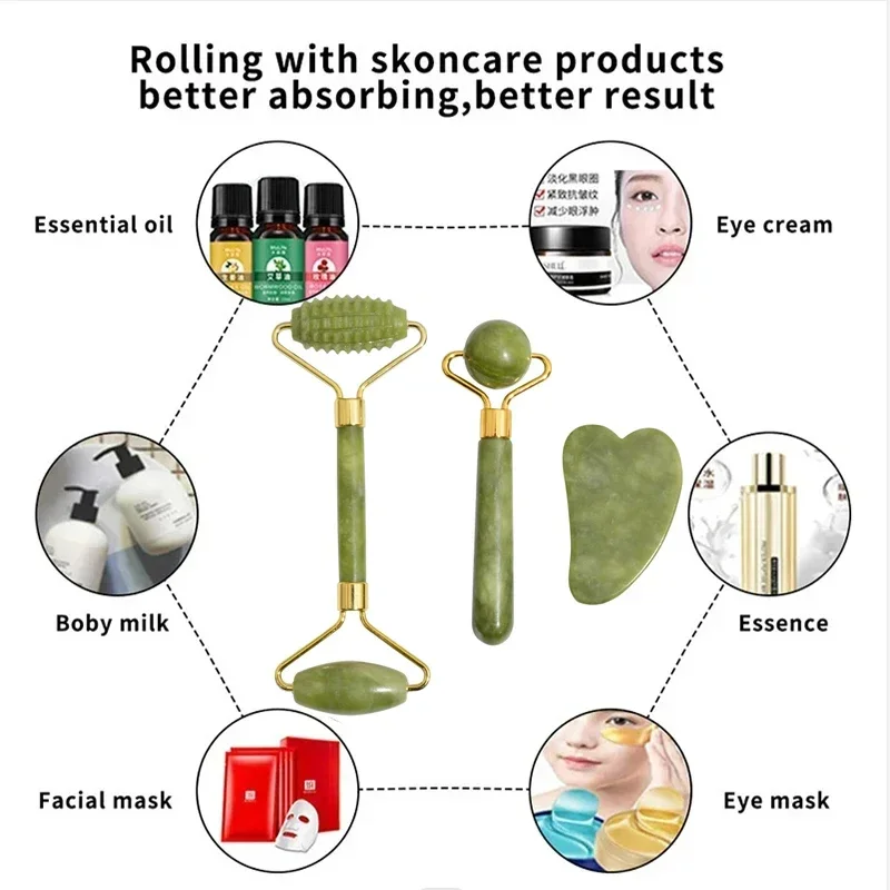 天然翡翠ローラーフェイスグアシャ、天然石、ボディネックマッサ - Jade Roller Stone のレビューと価格